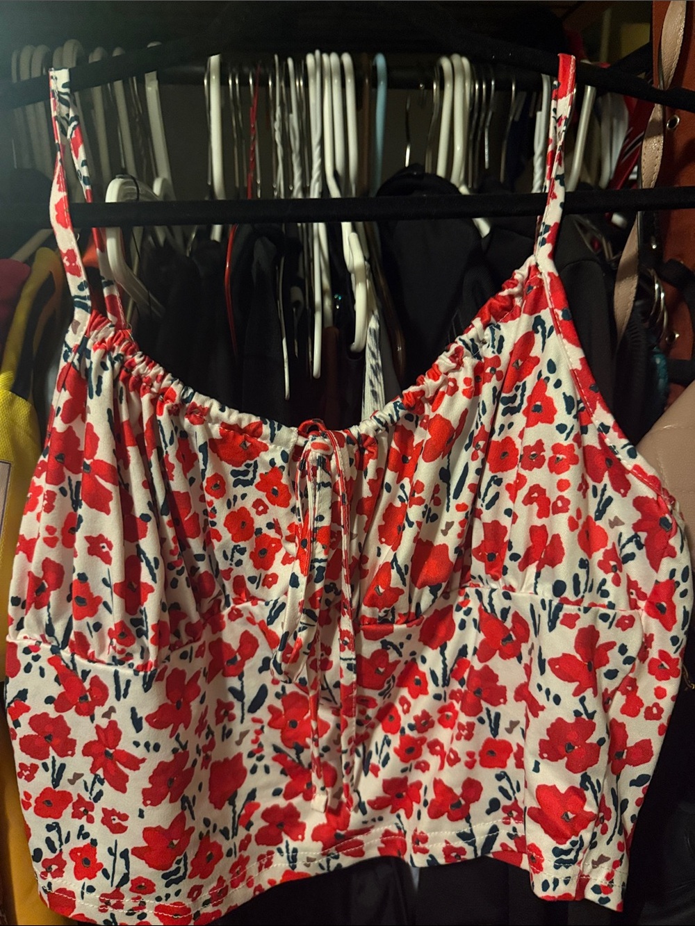 SHEIN Red & White Floral Tie-Front Cami